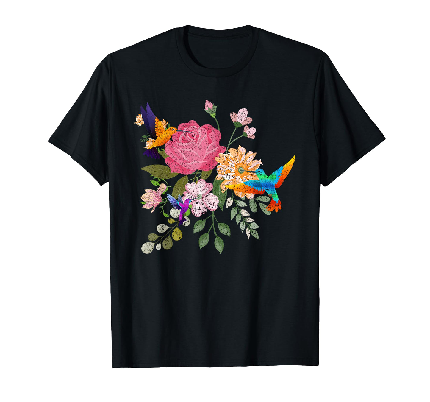 Vintage Bird Animal Lover Nature Roses Flowers Hummingbird T-Shirt