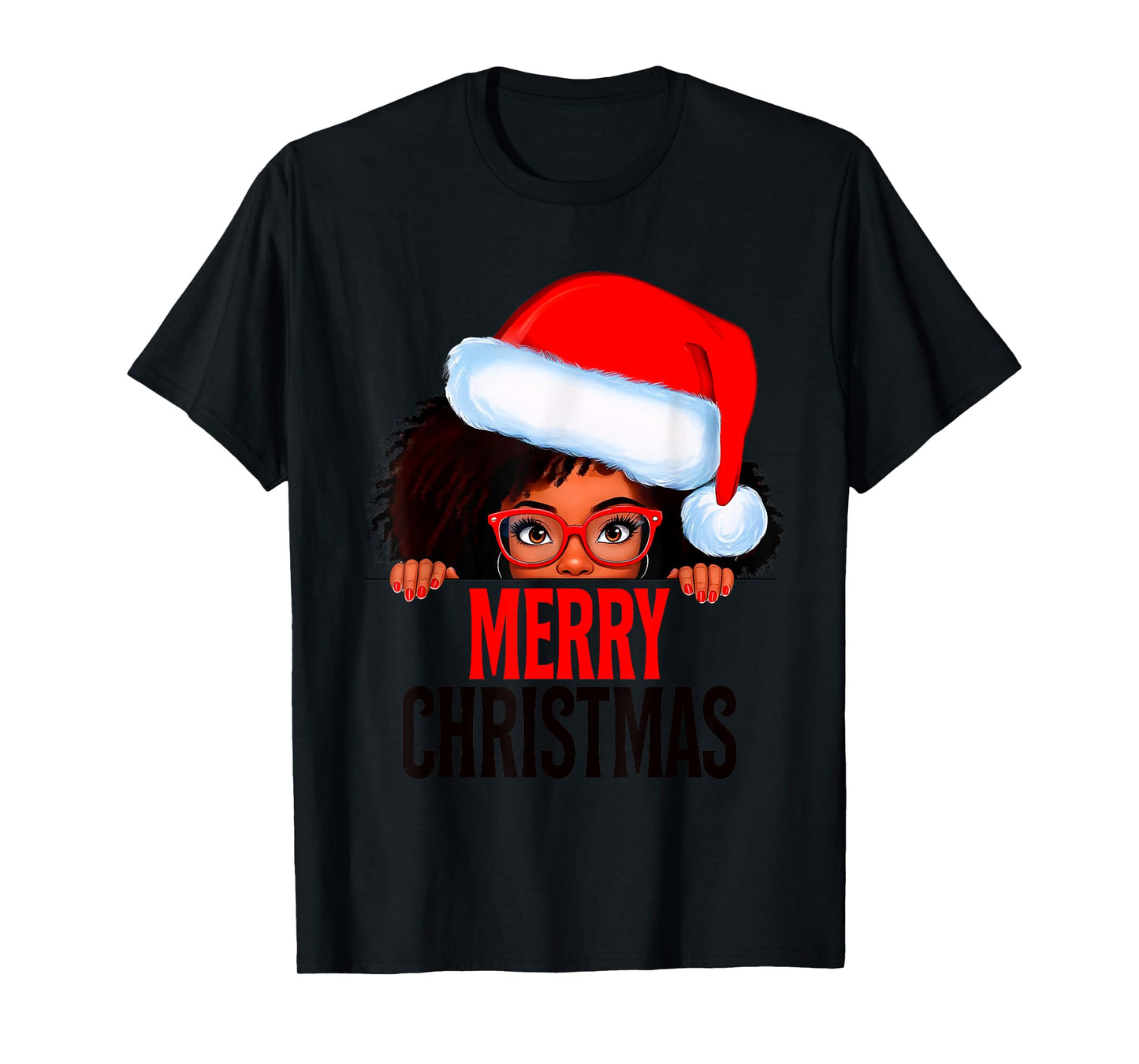 Mrs. Claus Santa Melanin Christmas Black Peeking Claus T-Shirt