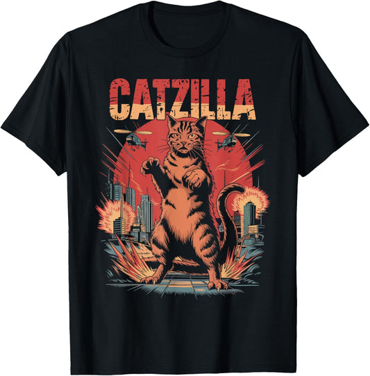 Catzilla Cat Funny Kitten Lover Japanese Art Men Women T-Shirt