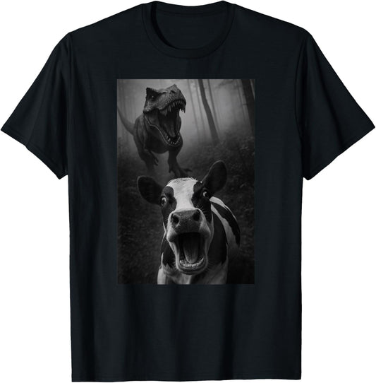 Funny Cow Dinosaur Trex Selfie Animal Lover Boys Girls Kids T-Shirt