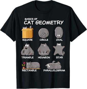 Cat Geometry Math Funny Cat Gifts For Cat Dad, Cat Mom, Kids T-Shirt, Small, Black