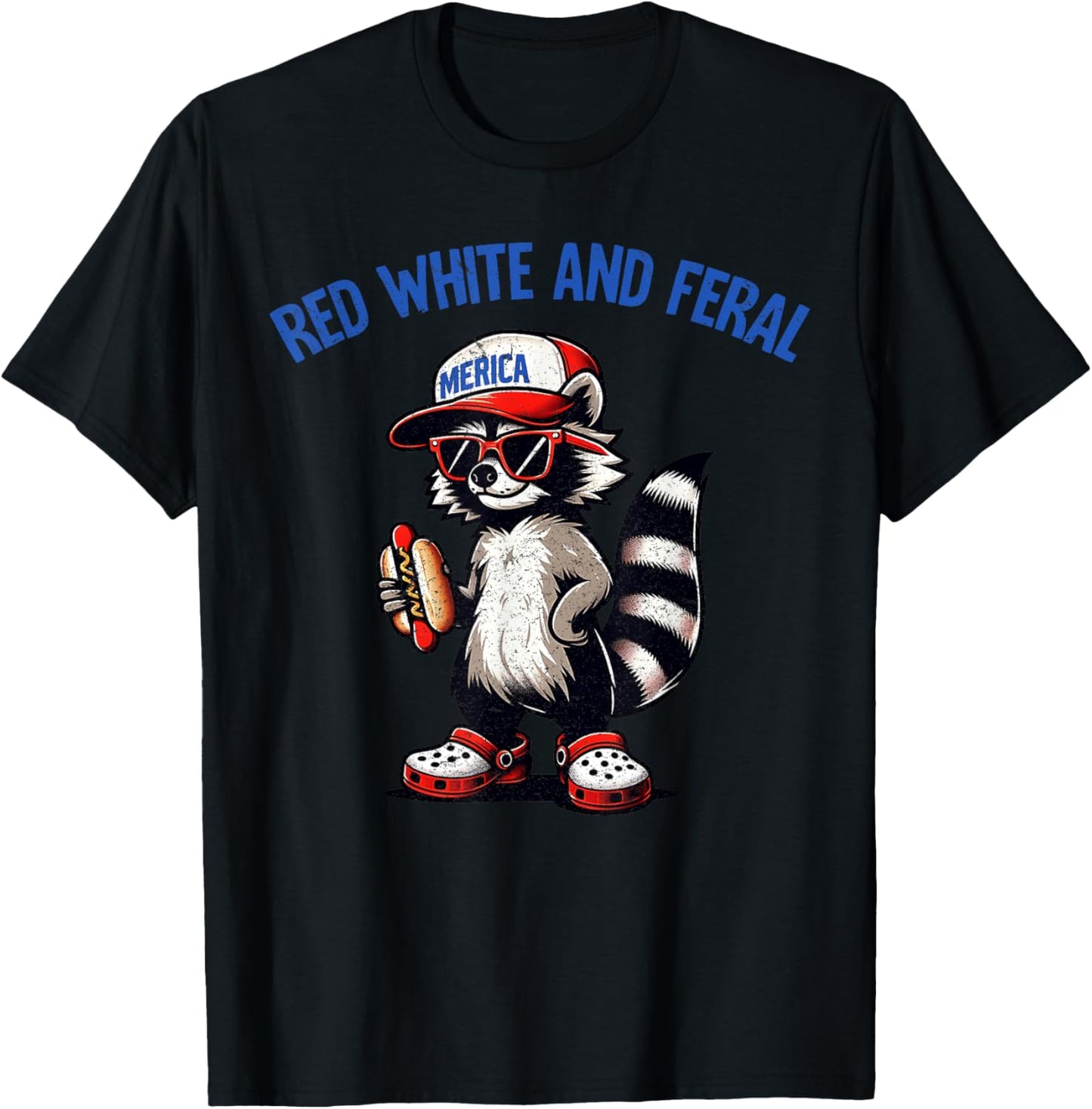 Red White And Feral 4th Of July Raccoon Hot Dog Kids America T-Shirt