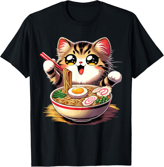 Cat Ramen Noodles Anime Kawaii Japanese Cat T-Shirt