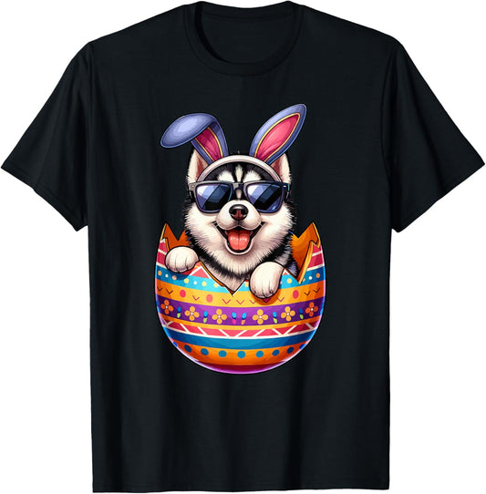Cute Siberian Husky Egg Happy Easter Day Dog Dad Dog Mom T-Shirt
