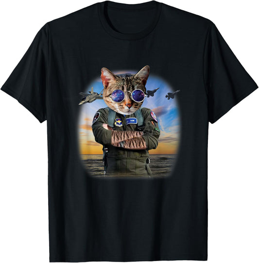 Funny Cat F22 Raptor Fighter Jet Aviator Air force gift T-Shirt