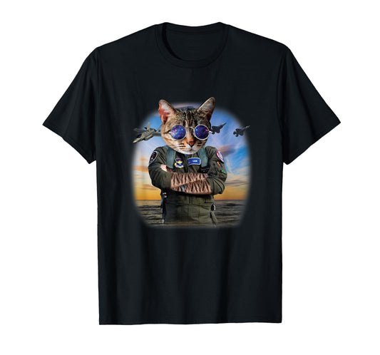 Funny Cat F22 Raptor Fighter Jet Aviator Air force gift T-Shirt for Men Women Kids