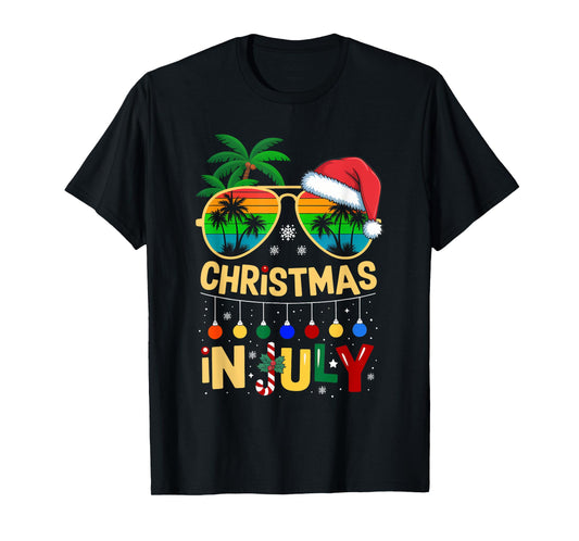 Christmas In July Sunglasses Beach Summer Santa T-Shirt