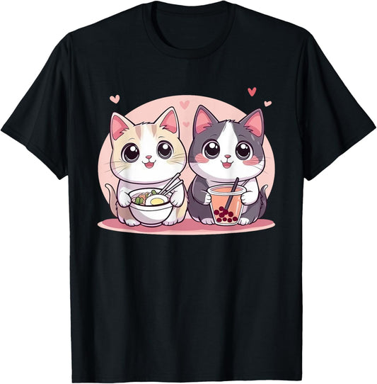 Funny Boba Ramen Cats Kawaii Anime Japan Cute Neko Cat T-Shirt
