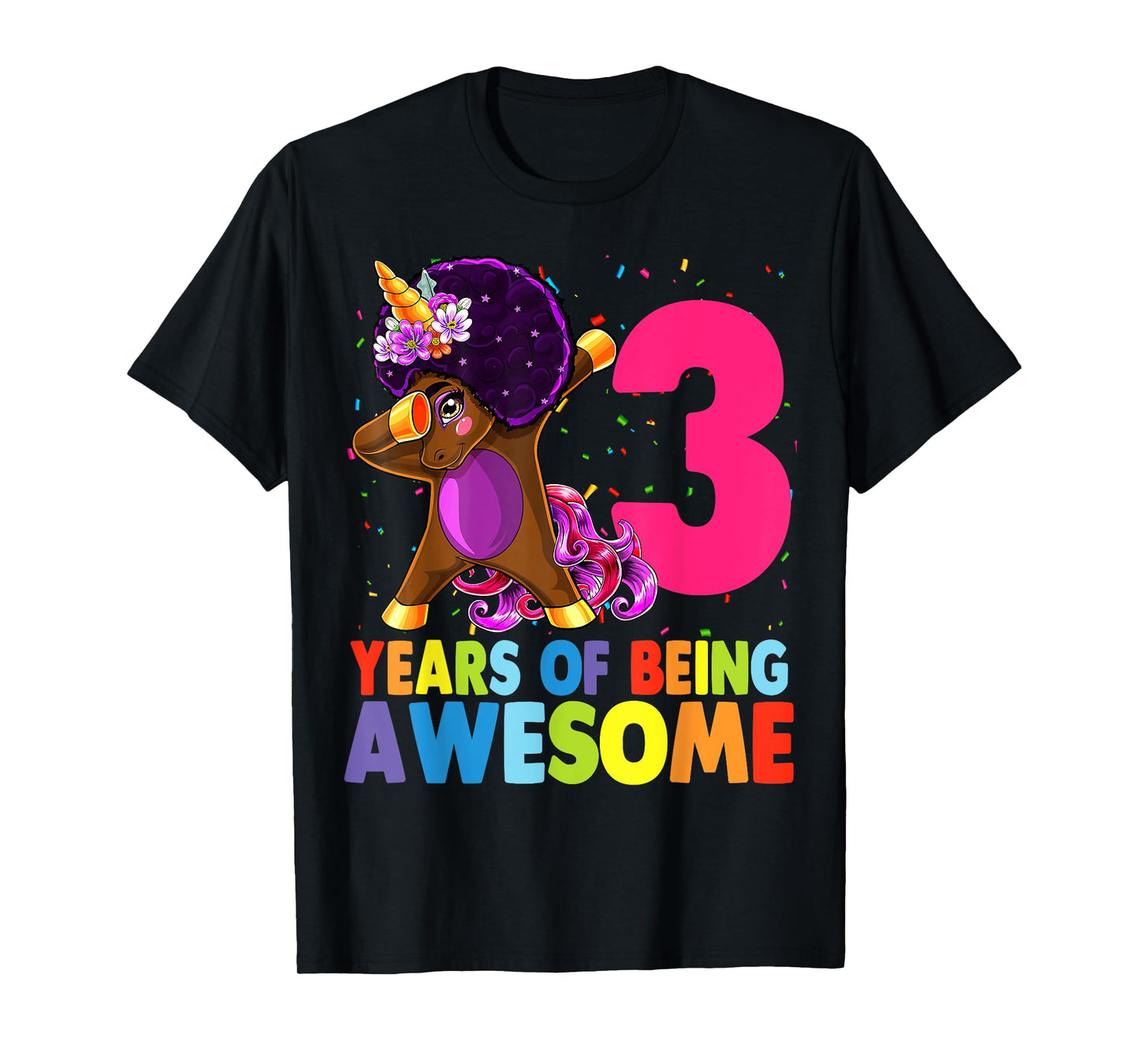 3rd Birthday Dabbing Unicorn Afro Party Gift 3 Years Old T-Shirt