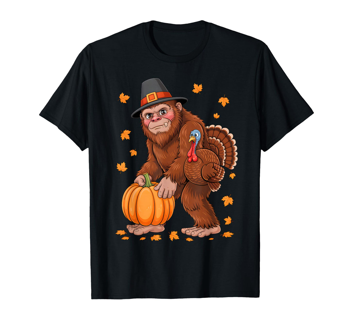 Bigfoot Pilgrim Turkey Pumpkin Thanksgiving Day Boys Men T-Shirt