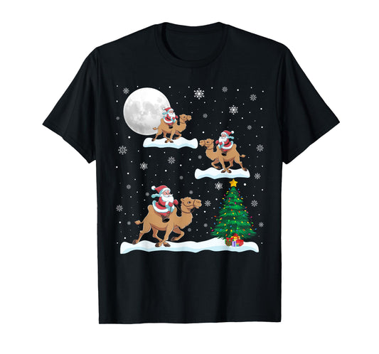 Funny Xmas Lighting Tree Santa Riding Camel Christmas T-Shirt