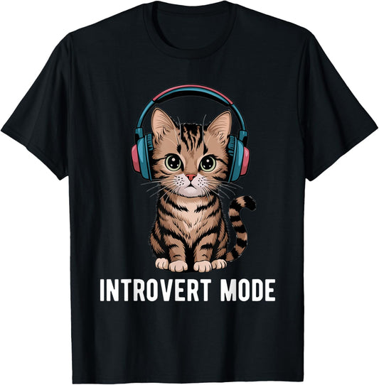 Introvert Mode Cat with Headphones Kitten Lover T-Shirt