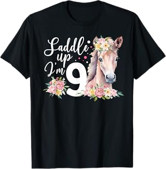 9th Horse Birthday Nine Year Old Girl Horses Birthday T-Shirt