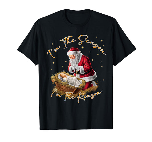 Retro I'm The Season I'm The Reason Santa Religious Xmas T-Shirt