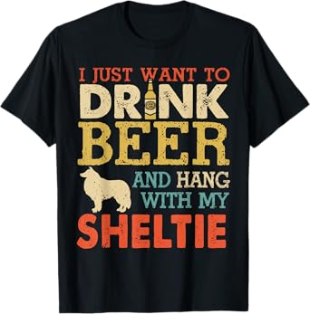 Sheltie Dad Drink Beer Hang With Dog Funny Men Vintage T-Shirt