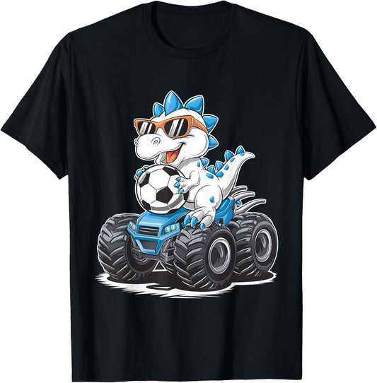 Soccer Dinosaur T-Rex Monster Truck Kids Boys Girls Funny T-Shirt