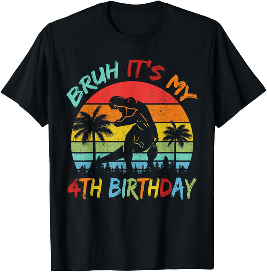 Bruh It's My 4th Birthday Dinosaur 4 Year Old T-Shirt