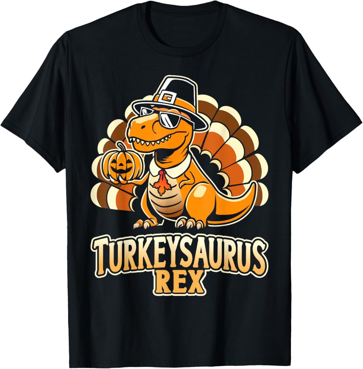 Thanksgiving turkeysaurus dinosaur store Funny turkeysaurus rex with dinosaur T-Shirt - Unisex-Adults, Kids - Black - Short Sleeve - T-Shirt - Cartoon Dinosaur - Thanksgiving Enthusiasts, Humor Lovers