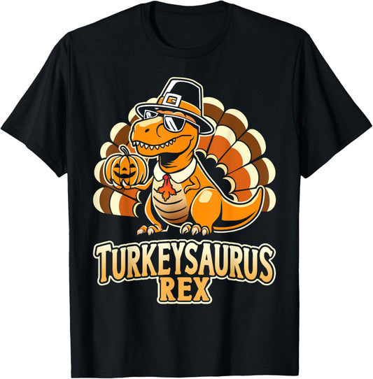 Thanksgiving turkeysaurus dinosaur store Funny turkeysaurus rex with dinosaur T-Shirt - Unisex-Adults, Kids - Black - Short Sleeve - T-Shirt - Cartoon Dinosaur - Thanksgiving Enthusiasts, Humor Lovers