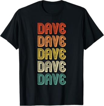 Dave Gifts Vintage Retro Black T-Shirt, Small, Unisex-Adult, Short Sleeve, Mandarin Collar, Embroidery