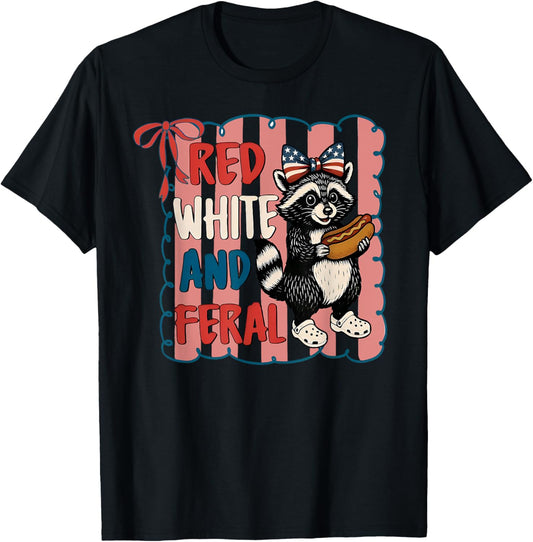Red White And Feral American Raccoon Hot Dog USA 4th Of July T-Shirt