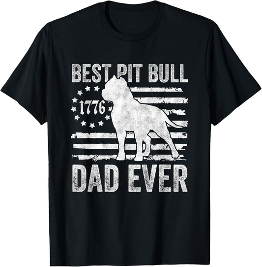 Best Pit Bull Dad Ever USA Flag 4th Of July Father's Day T-Shirt