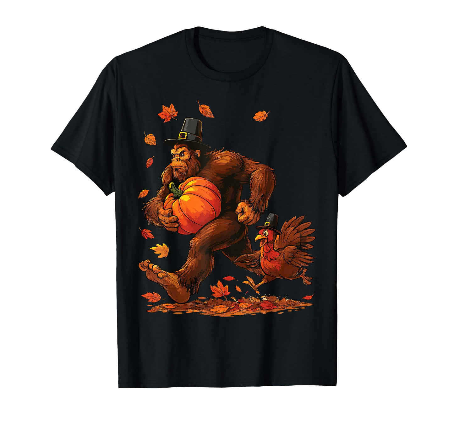 Funny Bigfoot Pilgrim Turkey Pumpkin Thanksgiving Shirt T-Shirt