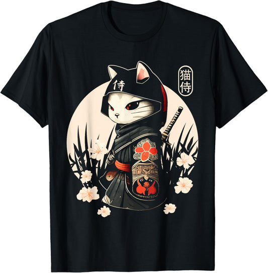 Japanese Samurai Cat Tattoo, Kawaii Ninja Cat T-Shirt