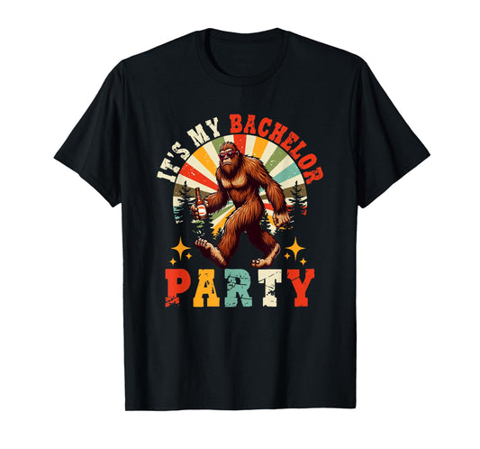 Vintage Retro It's My Bachelor Funny Party Beer Bigfoot T-Shirt