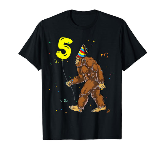 Funny Bigfoot 5th Birthday Party Sasquatch Boy Girl Kids T-Shirt