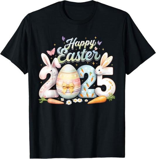 Happy Easter 2025 Bunny Rabbit Face Easter Day Women Girls T-Shirt