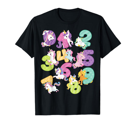 Cute happy unicorn Numbers Math day back to school kids gift T-Shirt