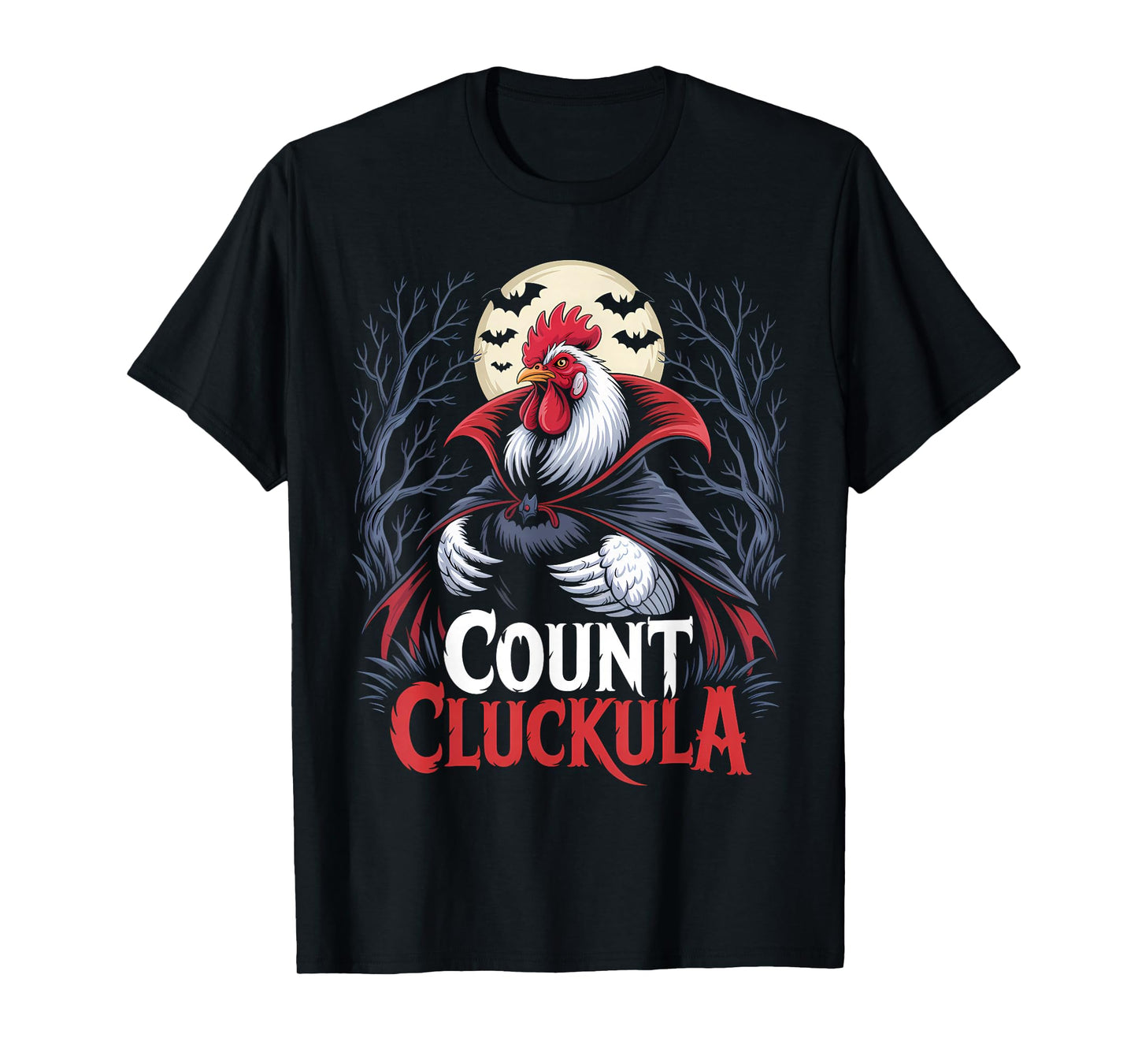 Rooster Count Cluckula Funny Halloween Vampire Farm Chicken T-Shirt