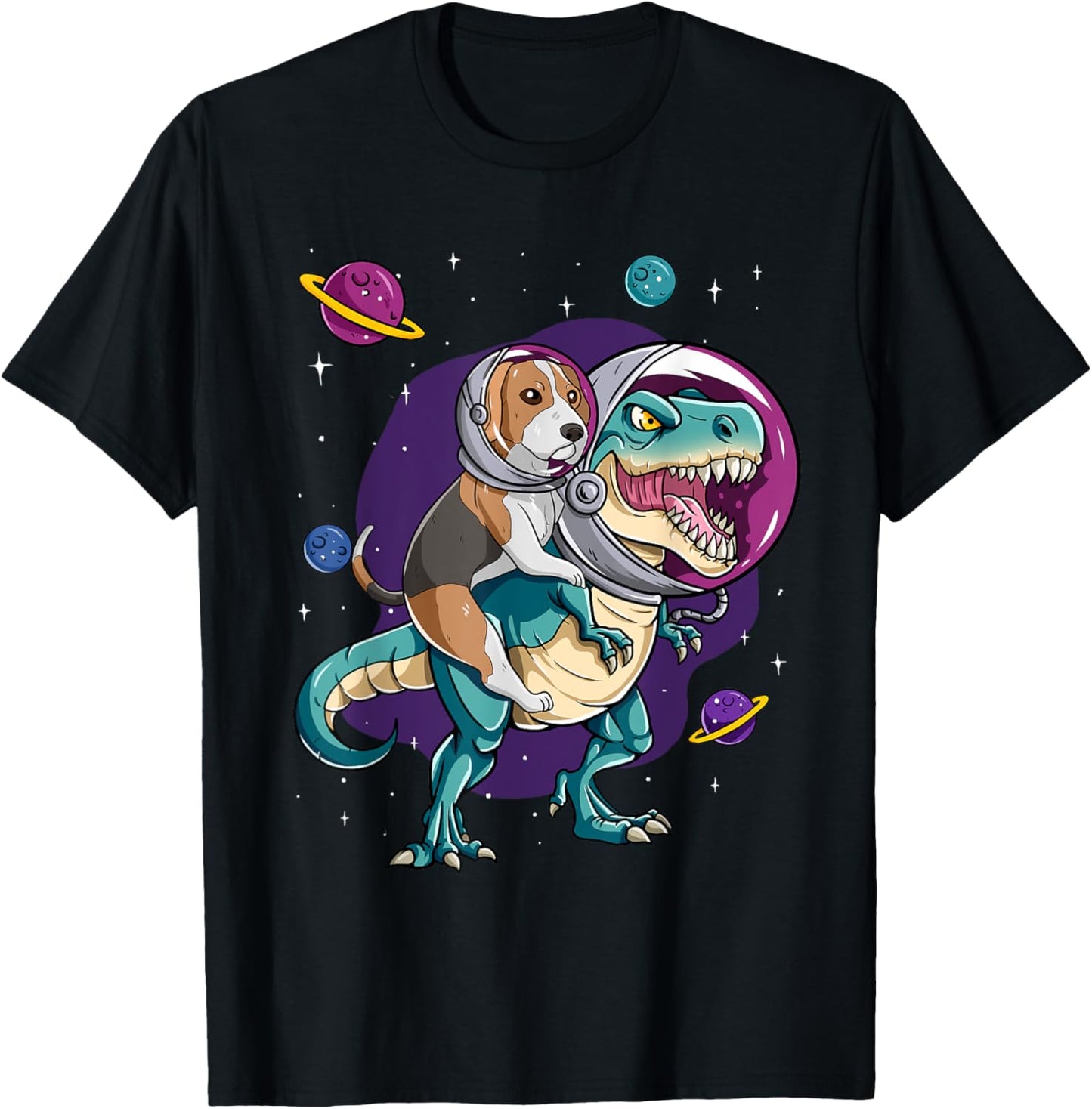 Dinosaur T Rex Space Planets Sparkles Beagle T-Shirt