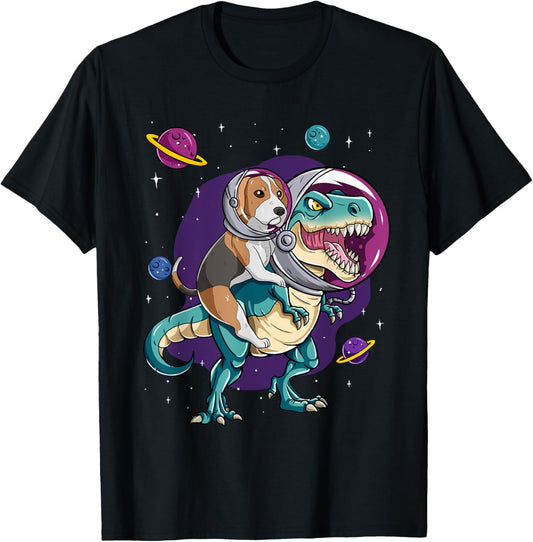 Dinosaur T Rex Space Planets Sparkles Beagle T-Shirt