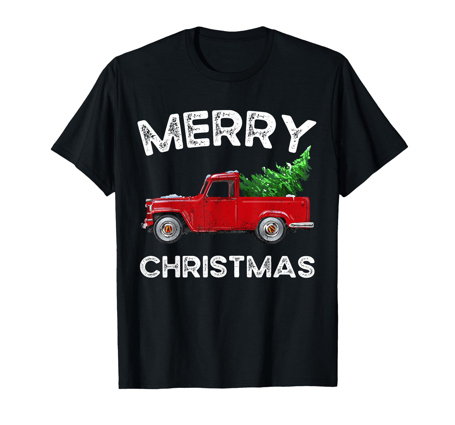 Red Vintage Wagon Tree Vacation Gift Red Truck Christmas T-Shirt