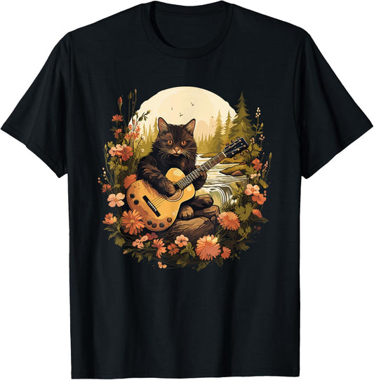 Cottagecore Cat Playing Guitar Aesthetic Outfit for Women T-Shirt