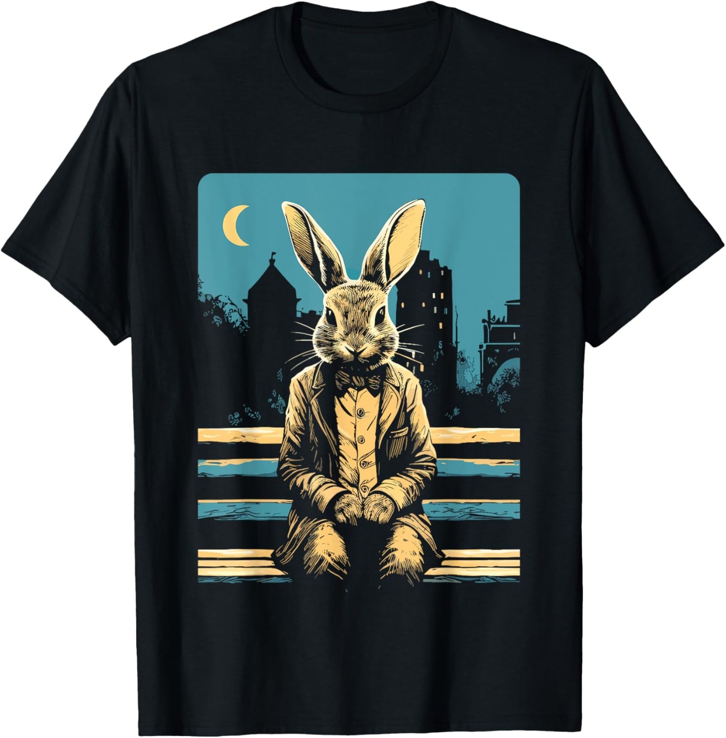Rabbit on a park bench, Moon, Bunny Lovers, Men,Women, Kids T-Shirt