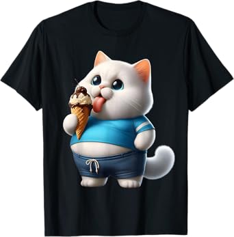 Funny Fat Cat Men Women Kids Ice Cream Fat Kitten Cat Lover T-Shirt