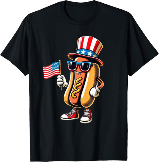 Hotdog Sunglasses American Flag USA Funny 4th Of July Fourth T-Shirt