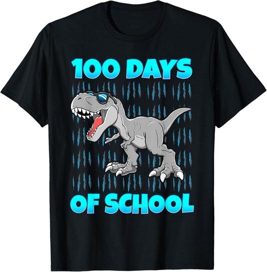 Boys 100 Days of School Dinosaur 100th Day of School T-Rex T-Shirt