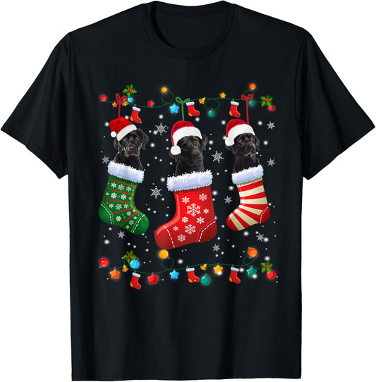 Christmas Socks Pajama Black Lab Labrador Dog Puppy Lover T-Shirt