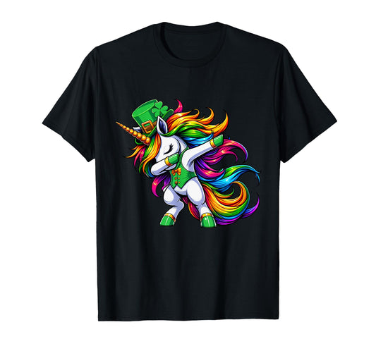 St Patricks Day Girls Women Boys Dabbing Unicorn Leprechaun T-Shirt