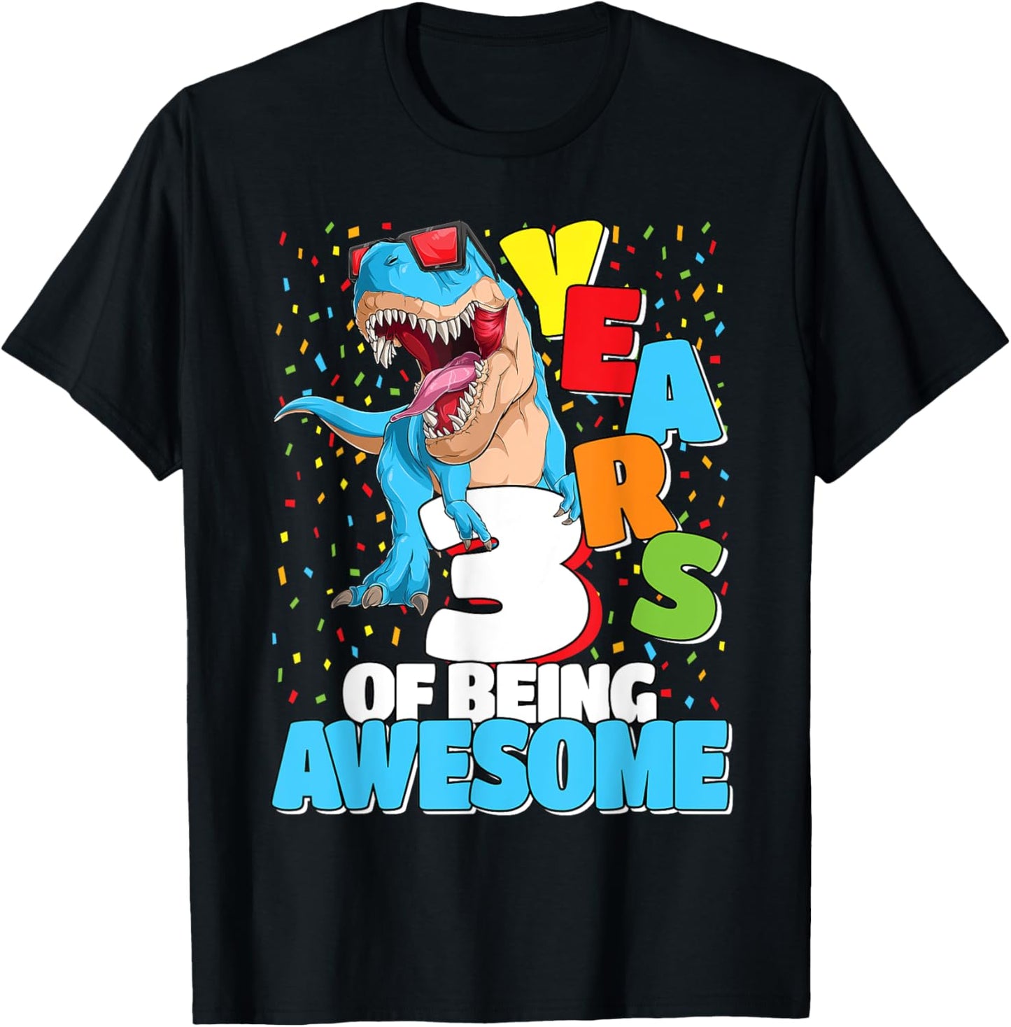 3 Years Of Being Awesome Dinosaur T Rex 3rd Birthday Dino T-Shirt