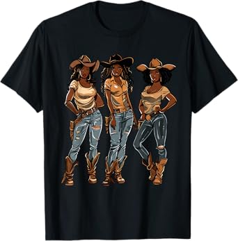 Black African American Cowgirl Western Country Texas Rodeo T-Shirt