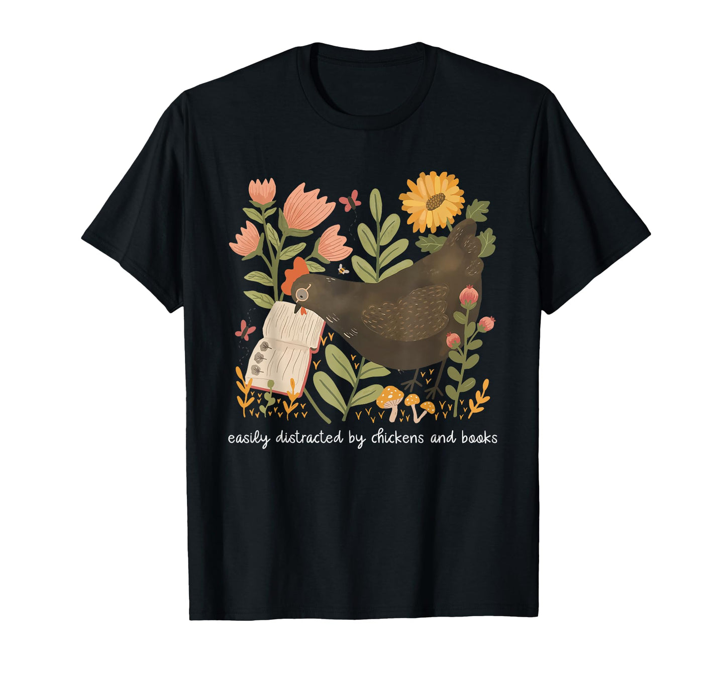 Easily Distracted By Chickens And Books Chicken Book Lover T-Shirt