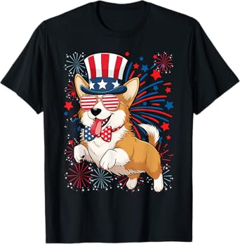 Corgi Dog 4th of July American USA Flag Patriotic Funny T-Shirt