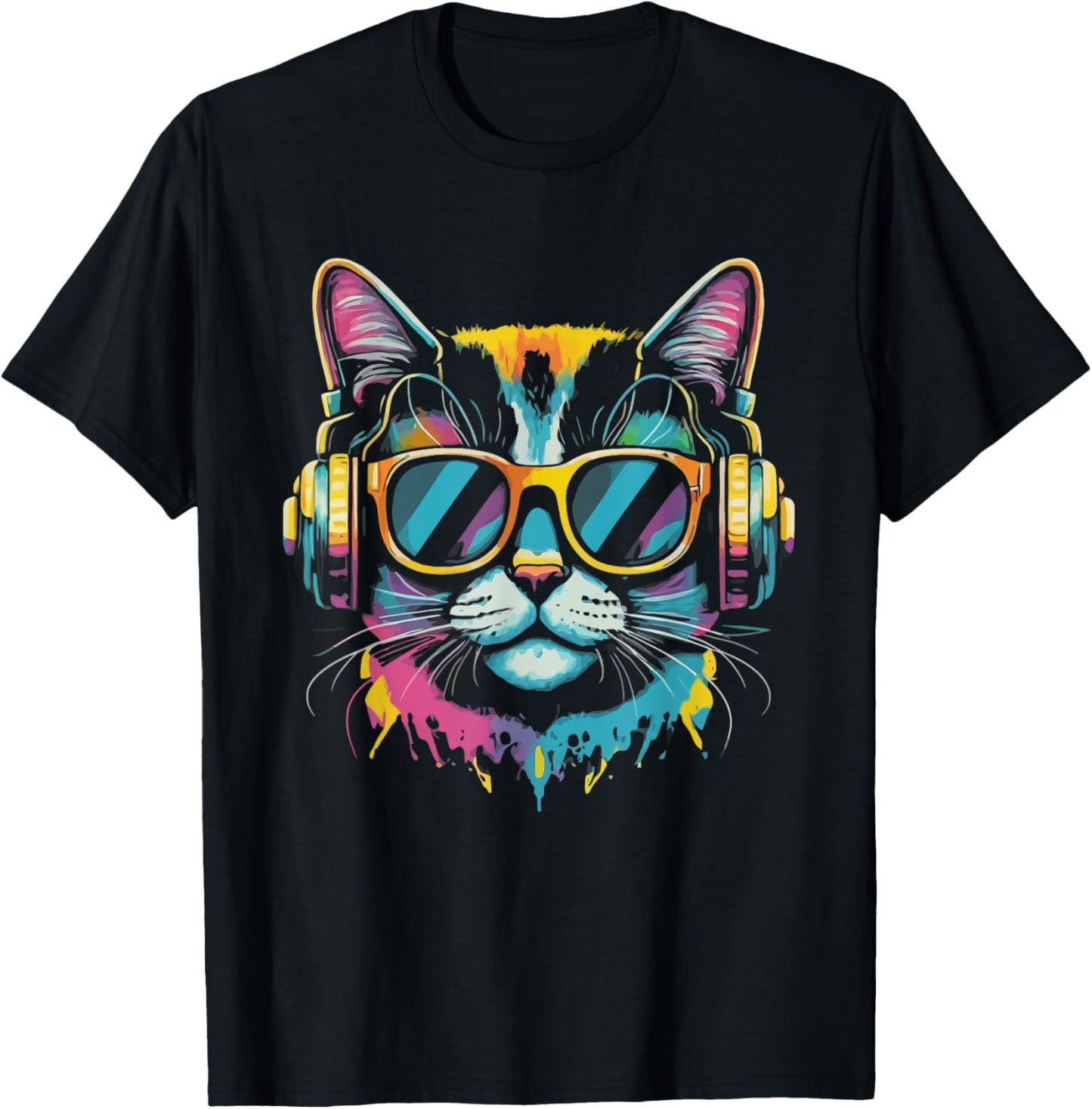 Colorful Cat Sunglasses Headphones T-Shirt