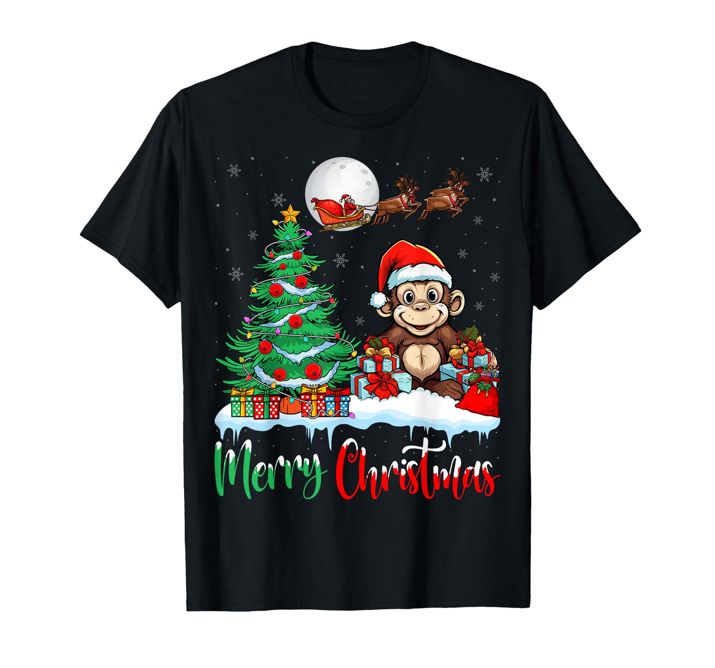 Monkey Santa Hat Xmas Lights Merry Christmas Monkey T-Shirt