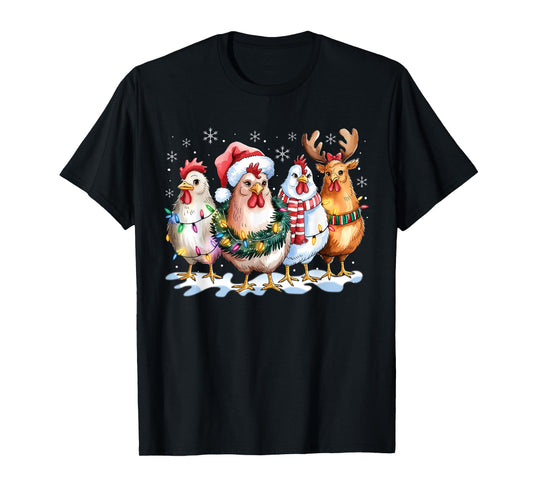 Funny Chicken Santa Hat Reindeer Christmas Lights Ornaments T-Shirt